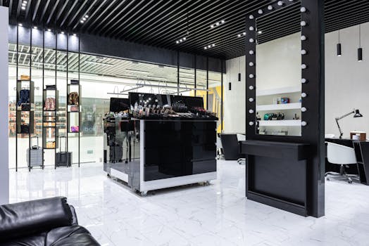 sustainable beauty products displayed in a salon